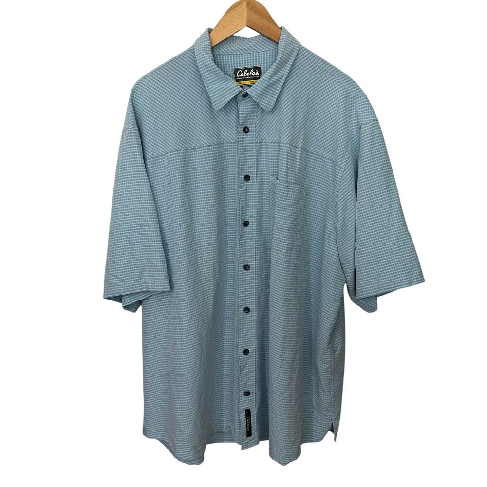 Cabela's Outdoors Shirt‎ Men's 2XLT Blue Check Modal Short Sleeve Button Up Tall